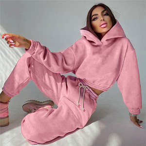 Latest Style Women Tracksuits <b>Pink</b> Hooded <b>Crop</b> <b>Top</b> Workout Trouser 2 Piece Set Women Running Jogging Sport Suit OEM Service - Product Image 6