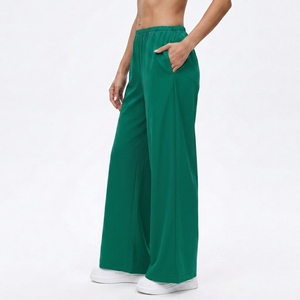 Pantalon palazzo fluide à taille mi-haute élastique et jambe large pour femme – Tenue décontractée et tendance - Product Image 1