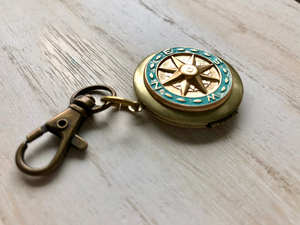 Mens Photo <b>Locket</b> Compass Keychain Hand-Painted Brass Car Mirror Dangler Personalized <b>Memorial</b> Key Ring Vintage Nautical - Product Image 6