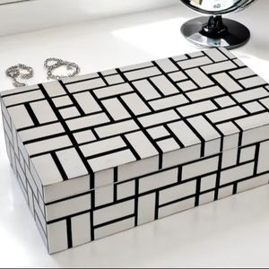 Handmade White Resin Inlay Jewelry Keepsake Box Multi-Purpose Rectangular <b>Lacquerware</b> Storage with T and I Design - Product Image 5