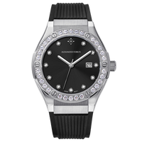 Montre de mode en acier inoxydable Alexander Ferros 2251S-01 avec verre saphir, bracelet en caoutchouc, résistance à l'eau 50m, mouvement à quartz, cadran de 33mm