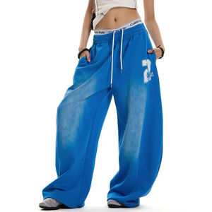 Men’s Y2K Vintage Wide Leg Sweatpants Baggy Oversized Blue Jogger Pants <b>Drawstring</b> Casual Streetwear Sports <b>Trousers</b> - Product Image 1