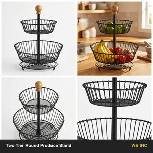 Handmade Black Iron Two-Tier Produce Stand 28 cm Mango Wire <b>Baskets</b> for Home Decor Hotels Weddings Elegant <b>Table</b> Gift Display - Product Image 6