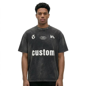 Camiseta Extra Grande con Estampado Personalizado para Hombre, Estilo Urbano, Cuello Redondo, Tejida, con Patrón de Letras Negras, Manga Corta, Transpirable - Product Image 6
