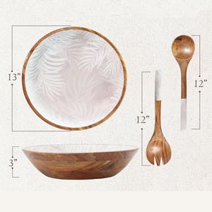 Tazón de Madera de Mango Hecho a Mano con Estampado Esmaltado para Ensaladas y Servir Alimentos, Tazón de Madera Ecológico, Artículo de Venta Caliente para Pedidos al por Mayor - Product Image 5