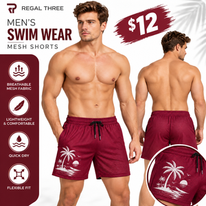 Shorts de Baño de Malla para Hombre Regal Three, Secado Rápido, Transpirables, con Cordón Ajustable, Estampados, Tipo Boardshort, con Diseño de Red de Pesca - Product Image 1