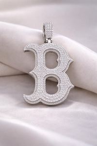 Pendentif personnalisé lettre B Bling Hip Hop Diamant Moissanite Givré avec Plaqué Rhodium Bijoux Fins Pendentifs & Breloques - Product Image 1