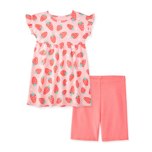 Ensemble 2 pièces décontracté en coton doux pour bébé et petite fille : Robe à manches courtes et short cycliste – Tenue d'automne pour la maison – Personnalisable OEM - Product Image 4
