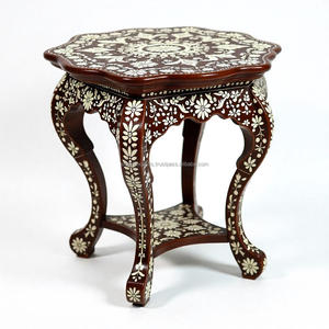 Table ronde exquise en bois avec incrustation d'os Design floral artisanal Décoration de maison luxueuse pour des espaces sophistiqués - Product Image 2