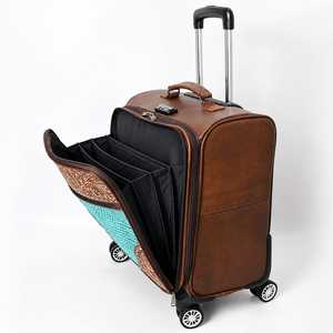 Western Genuine Leather Suitcase With Spinner <b>Wheels</b> TSA Lock Classic Style Durable Travel Luggage Unisex - Product Image 3