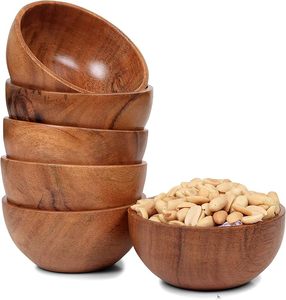 Mini tazones de madera de acacia, juego de 6 mini recipientes para salsas, hechos a mano, decorativos, para especias. - Product Image 1