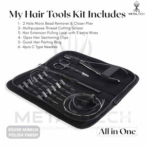 2026 Complete Hair Extension Installation Kit with Plier, Pulling <b>Needle</b>, Sectioning Clips, and Scissors in Zipper Carry <b>Case</b> - Product Image 2