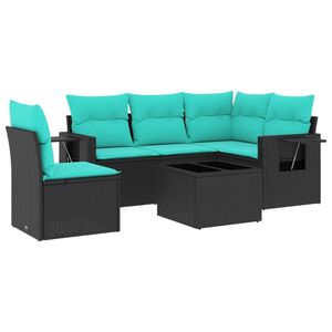 Juego de sofás de jardín de ratán sintético negro de 6 piezas con cojines, muebles de patio - Product Image 2