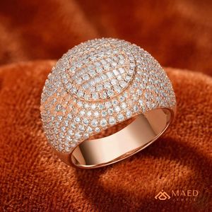 Rose Gold Plated Iced Out <b>Dome</b> <b>Ring</b> for Men VVS Moissanite Baguette Diamond Cluster Statement <b>Ring</b> Hip Hop Pink Gold Jewellery - Product Image 4