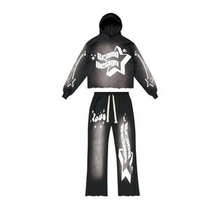 Conjunto de Sudadera con Capucha y Pantalones Deportivos a Juego, Color Carbón, Efecto Desgastado por el Sol, Estilo Vintage, Relajado, Dos Piezas, Ropa Deportiva Urbana - Product Image 5
