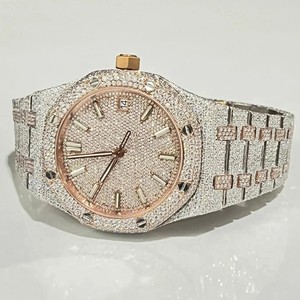 Luxury Hiphop Jewelry Iced Out VVS Moissanite <b>Mechanical</b> <b>Watch</b> Stainless Steel Band Rose Gold Plated Dial Analog Quartz <b>Watch</b> - Product Image 1