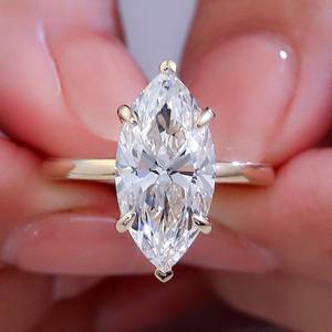 Bagues en diamant de laboratoire taille marquise DEF VVS de 5,09 carats, en or jaune massif 18 carats, bagues de fiançailles pour femmes, cadeau d'anniversaire - Product Image 1