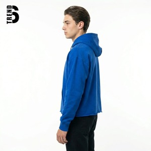 เสื้อฮู้ดดี้ทรงบ็อกซี่สีน้ำเงินรอยัลสำหรับผู้ชาย ผ้าหนา 400GSM พิมพ์ลายกราฟิกศิลปะสีขาว ขอบดิบ สไตล์สตรีทแวร์ ทรงโอเวอร์ไซส์ - Product Image 3