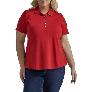 Polo pour femme bleu marine à manches courtes, couleur unie, tissu Oxford décontracté, longueur normale, grande taille - Product Image 4