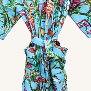 Kimono en coton imprimé floral oiseau Peignoir fait main pour femmes Peignoir Boho Kimono nuptiale pour femmes - Product Image 3