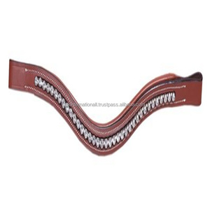Diadema de cuero acolchada decorativa para caballo, personalizada, con forma de onda profunda, negra y marrón, con cristales y pedrería de canal vacío. - Product Image 5