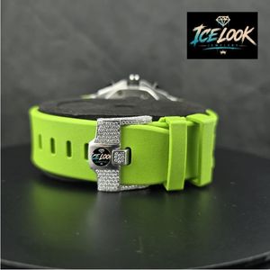 Montre à quartz de luxe verte en acier inoxydable, cadran pavé, chiffres romains, bracelet en caoutchouc, chronographe, bijoux de mode - Product Image 4