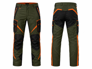 Pantalon de chasse pour homme en softshell vert olive, imperméable, imprimé, avec accents orange, respirant, en polyester, pour l'extérieur, style automne - Product Image 1