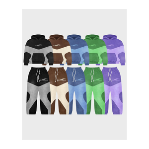 Multi Color Block Tracksuit <b>Set</b> | Oversized Hoodie & <b>Jogger</b> Pants | Brandname Graphic Streetwear <b>Matching</b> <b>Set</b> OEM Private Labels - Product Image 1