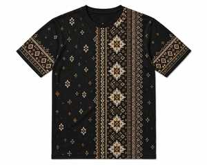 Camiseta de Manga Corta para Hombre, Negra, con Estampado Geométrico, Logotipo Personalizado, Unisex, 100% Algodón, Estampado Étnico - Product Image 1