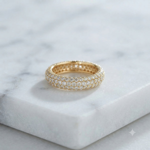 Anillo de Boda de Oro Sólido de 14K de Lujo, con Incrustaciones de Diamantes de Moissanita en Media Eternidad, 3 Filas, Micro Pavé, Joyería Fina para Mujer - Product Image 1