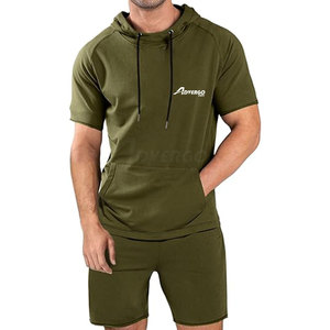 ชุดเซ็ตฮู้ดดี้แขนสั้นผ้าฝ้ายแท้ 100% แห้งเร็วสำหรับผู้ชาย ขายส่ง ดีไซน์ล่าสุด ชุดเซ็ตฮู้ดดี้และกางเกงขาสั้นสำหรับผู้ชาย ขายออนไลน์ - Product Image 1