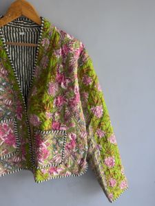 Veste matelassée en coton à imprimé floral pour femme, style bohème, ouverte sur le devant, décontractée, manches longues, poches plaquées, longueur standard, cadeau pour elle - Product Image 3