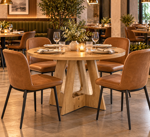Table à manger ronde en chêne massif de style scandinave moderne, base en bois naturel, table à manger de style européen de luxe - Product Image 1
