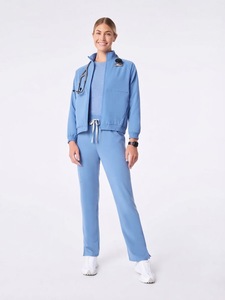 Conjunto de Uniforme Médico para Mujer, Chaqueta Azul Claro con Cierre Completo y Cuello Alto, Uniformes de Enfermera, Ropa de Trabajo Cómoda y Elástica para Hospitales y Centros de Salud - Product Image 1