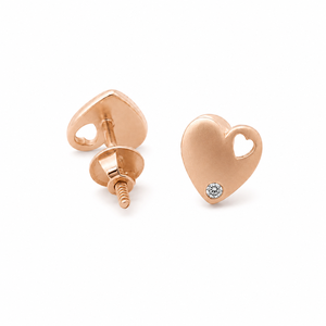 18ct Rose Gold Heart <b>Stud</b> <b>Earrings</b> with Cubic Zirconia High Polish Minimalist Daily Wear Gift Jewelry for Women Girls - Product Image 3