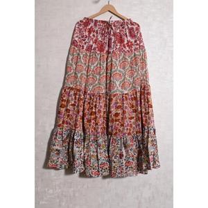 Cotton Block Print Floral <b>Patchwork</b> Bohemian Casual Long Ankle-Length <b>Skirt</b> Handmade Washable Pleated Design Women Summer Wear - Product Image 3