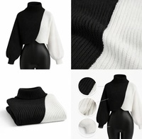 Pull-over d'hiver asymétrique côtelé en maille pour femme, avec broderie 3D et sequins, respectueux de l'environnement, col roulé, manches classiques, OEM/ODM