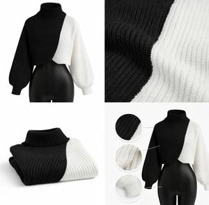 Suéter de Punto Asimétrico con Lentejuelas para Mujer, Cuello Alto, Manga Regular, Mezcla de Algodón, 320 GSM, Diseño OEM/ODM - Product Image 3