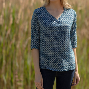 VENTE Haut KURTA mi-long Style 11 Bleu indigo Design festonné Haut pour femme Haut indien à motifs - Product Image 4