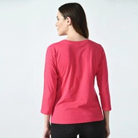 T-shirt pour femme à col rond et manches trois quarts, couleur unie, coupe classique, décontracté, 100% coton tricoté, respirant, toutes saisons
