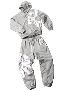 American Trendy Brand Solid Hooded Sweatshirt Sweatpants Set Men's Loose Casual Sportswear 2pcs Set Winter 100% Cotton Fleece - Product Image 4