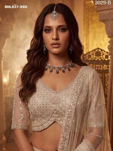 Heavy <b>Net</b> with Sequin-Motif Crystal work & Scallop Border A-Line Lehenga-Choli Collection Indian Exporter Supplier from Surat - Product Image 6