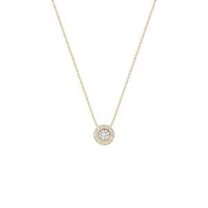 Halo Pendant Necklaces 14K Solid Gold Bezel Round Cut Lab Grown Micro Pave Diamond Solitaire Everyday Wear Classic Jewelry Gifts - Product Image 1