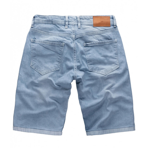 <b>mens</b> dark navy blue stonewashed denim shorts button fly cuffed folded hem contrast amber stitching five pocket design apparel - Product Image 4
