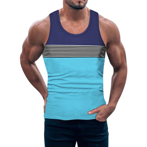 Everglide Plus Size Men's Crew Neck <b>Striped</b> <b>Tank</b> <b>Top</b> Quick Dry Breathable Cotton Casual Gym Workout 120g Knitted - Product Image 1
