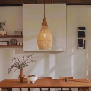 Minimalist Rattan Pendant Light 25cm Handmade Woven Bamboo Lampshade Natural Boho <b>Ceiling</b> Lamp Kitchen Dining Room - Product Image 5
