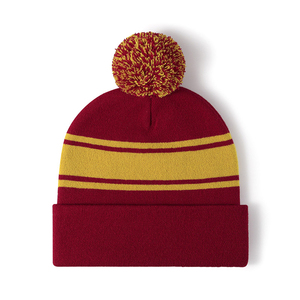 Unisex Striped Beanie <b>Hat</b> With Pom-Pom Knitted Winter <b>Cap</b> Casual Style 100 Acrylic Cuffed Design For Adults 56-58CM Head - Product Image 5