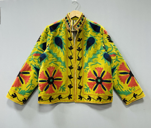 Suzani Embroidered Velvet Winter <b>Jacket</b> | Handmade <b>Short</b> Festival Coat | Ethnic Bohemian Outerwear | Winter Kimono <b>Jacket</b> - Product Image 1