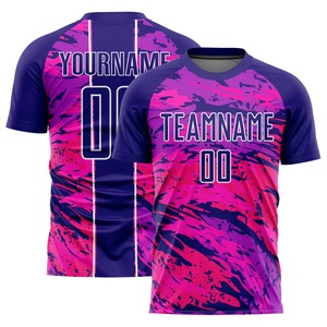 Uniforme de Fútbol Estilo Campeonato en Rosa y Morado, Conjunto Personalizado de Camiseta y Pantalones Cortos de Poliéster de Alto Rendimiento, Ropa Deportiva OEM - Product Image 2