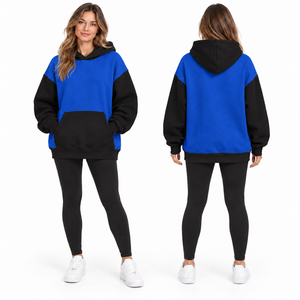 Sudadera con Capucha Oversize para Mujer, Diseño Color Block Rosa y Blanco, con Bolsillos de Felpa, Manga Larga, Estilo Casual Urbano para Invierno, 100% - Product Image 4